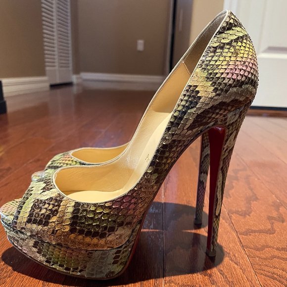 CHRISTIAN LOUBOUTIN LADY PEEP 150 PYTHON - Picture 1 of 6